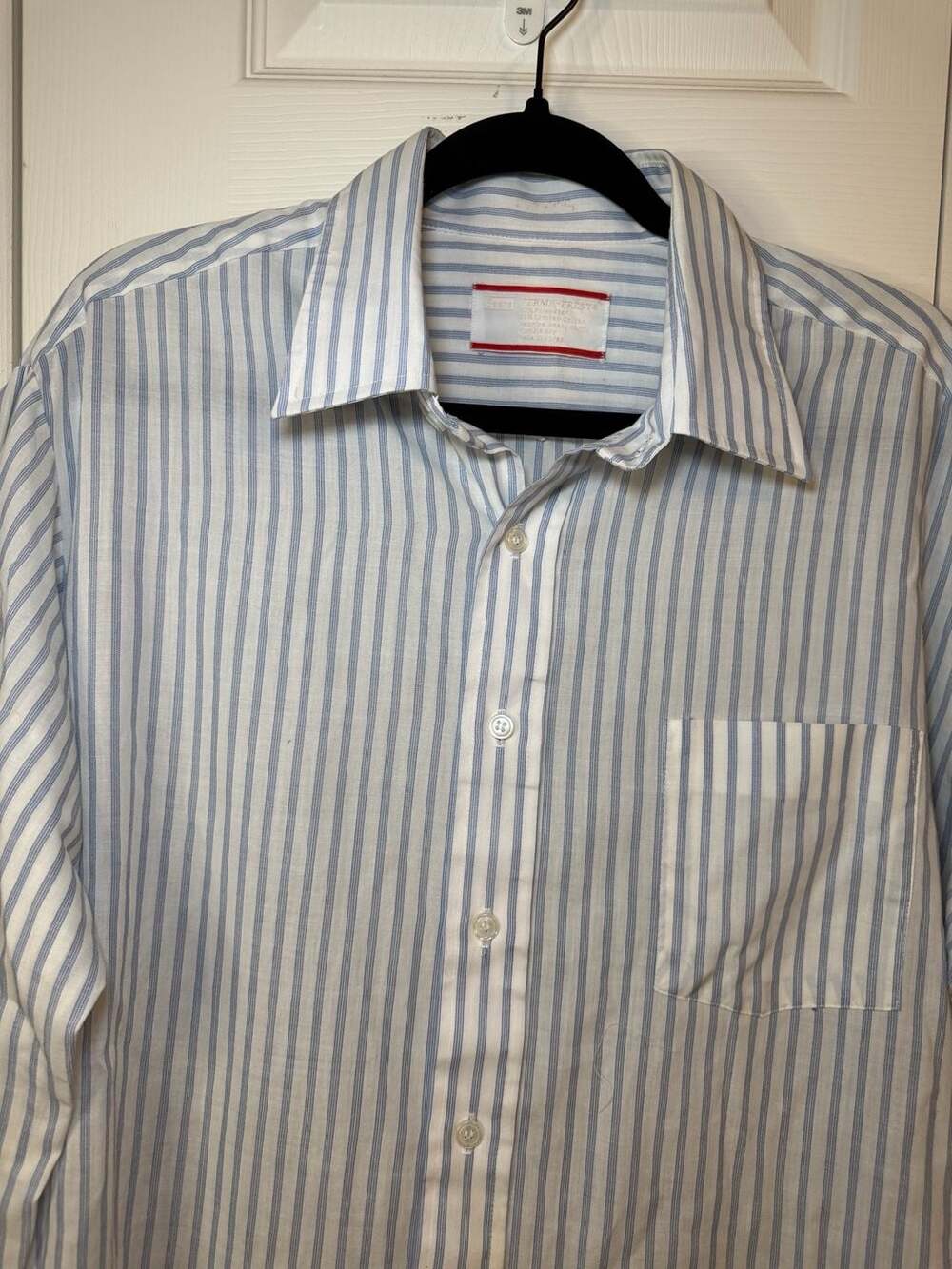 Vintage Sears Perma-Prest Blue Striped Long Sleeve Dress Shirt Size 17 34-35
